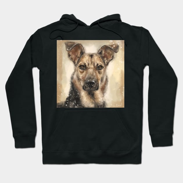 Contemporary Painting of a Serious Looking German Shepherd on Beige Background Hoodie by ibadishi